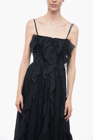 Abito Midi in Ramie Ruffle con Zip Posteriore