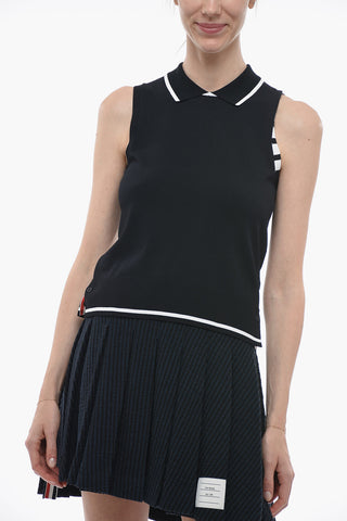 Stretch Fabric Tank Top with Polo Neck