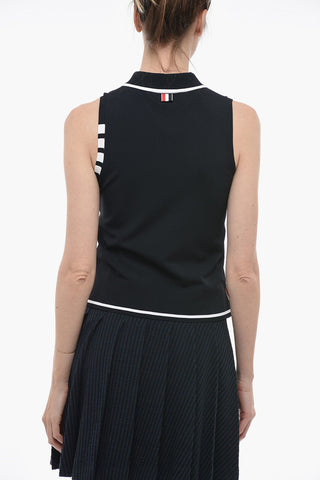 Stretch Fabric Tank Top with Polo Neck