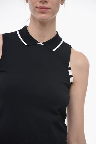 Stretch Fabric Tank Top with Polo Neck