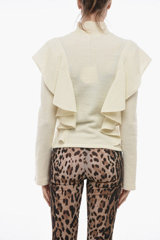 Turtleneck Wool Sweater with Ruffled Sleeves