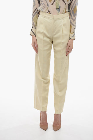 Double-pleated Silk Chinos Pants with Side Satin Bands