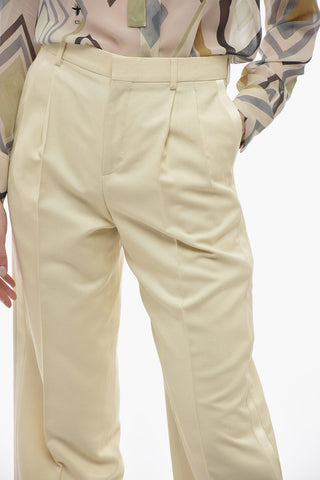Double-pleated Silk Chinos Pants with Side Satin Bands