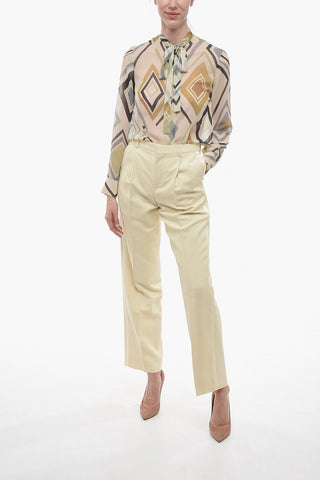 Double-pleated Silk Chinos Pants with Side Satin Bands