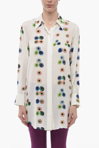 Polka Dot Patterned EYES Silk Shirt Dress