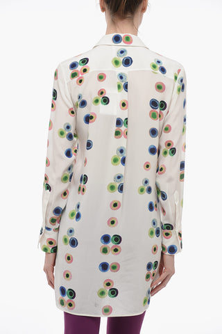 Polka Dot Patterned EYES Silk Shirt Dress
