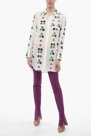 Polka Dot Patterned EYES Silk Shirt Dress