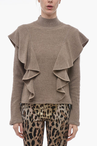 Turtleneck Wool Sweater with Ruffled Sleeves