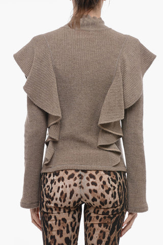 Turtleneck Wool Sweater with Ruffled Sleeves