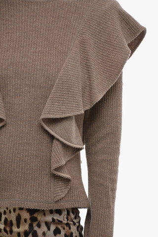 Turtleneck Wool Sweater with Ruffled Sleeves