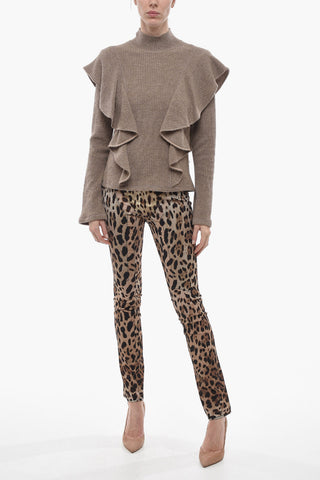 Turtleneck Wool Sweater with Ruffled Sleeves