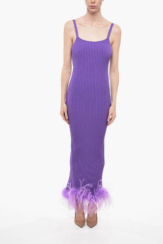 Knitted Sheath Dress with Ostrich Feathered Bottom