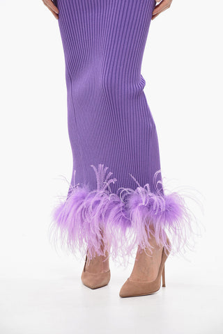 Knitted Sheath Dress with Ostrich Feathered Bottom