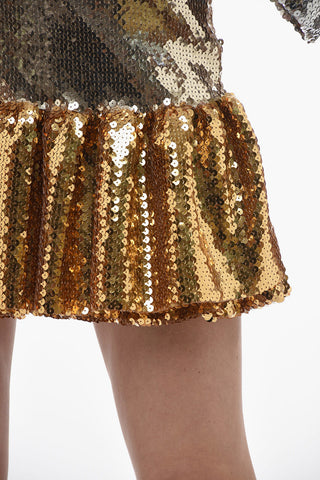 Minigonna in Paillettes Degradè con Fondo Ruffle