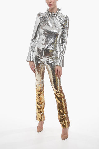 Pantaloni in Paillettes Degradè con Bottoni alla Caviglia