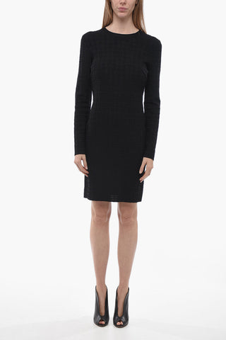 Jacquard Fabric Midi Dress with Monogram Motif