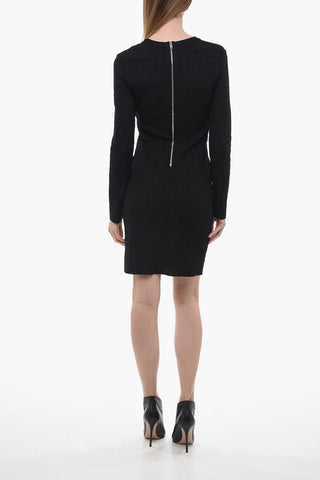 Jacquard Fabric Midi Dress with Monogram Motif