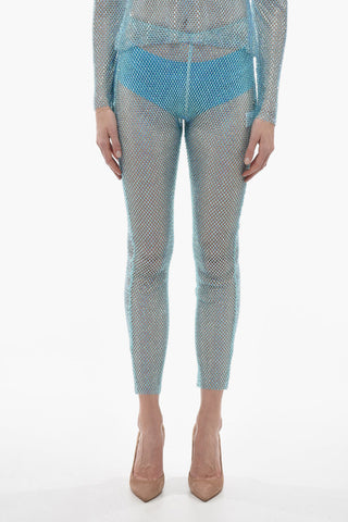 Pantaloni in Rete con Cristalli All-Over