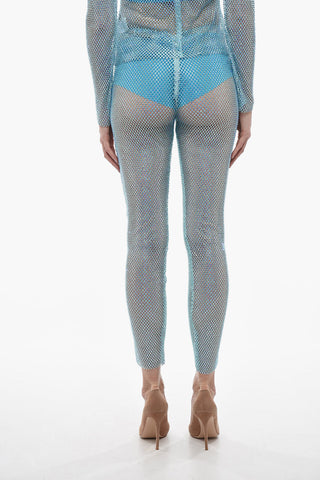 Pantaloni in Rete con Cristalli All-Over
