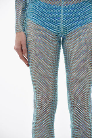 Pantaloni in Rete con Cristalli All-Over