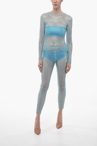 Mesh Pants with All-Over Crystals