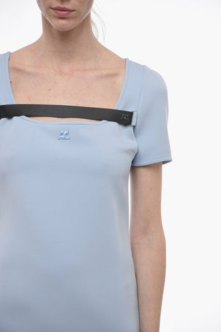 Vestito A-Line a Maniche Corte con Banda a Contrasto