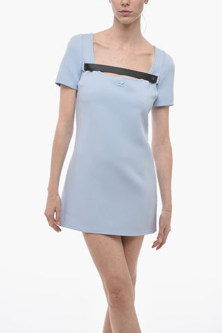 Vestito A-Line a Maniche Corte con Banda a Contrasto