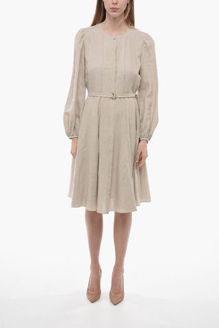 Linen Flared Shirt Dress with Hidden Buttoning