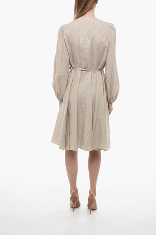 Linen Flared Shirt Dress with Hidden Buttoning