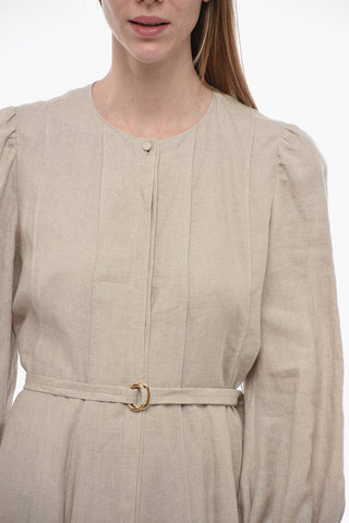 Linen Flared Shirt Dress with Hidden Buttoning