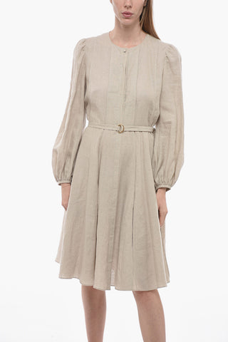 Linen Flared Shirt Dress with Hidden Buttoning