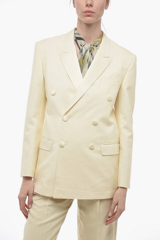 Double-breasted Silk Blazer with Satin Peak Lapel