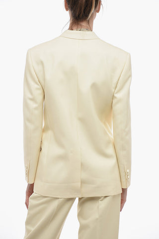 Double-breasted Silk Blazer with Satin Peak Lapel