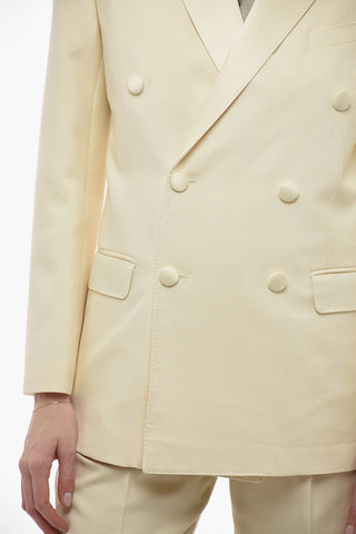 Double-breasted Silk Blazer with Satin Peak Lapel