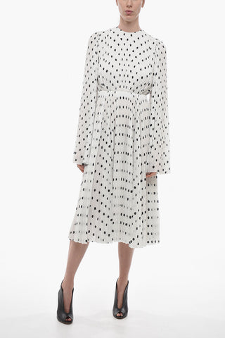 Polka Dot Patterned Accordion Dress with Bell Sleeves