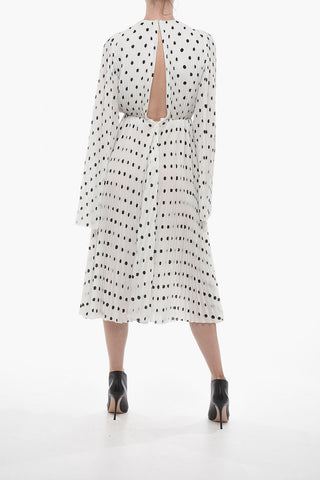 Polka Dot Patterned Accordion Dress with Bell Sleeves