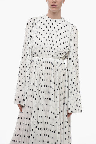 Polka Dot Patterned Accordion Dress with Bell Sleeves