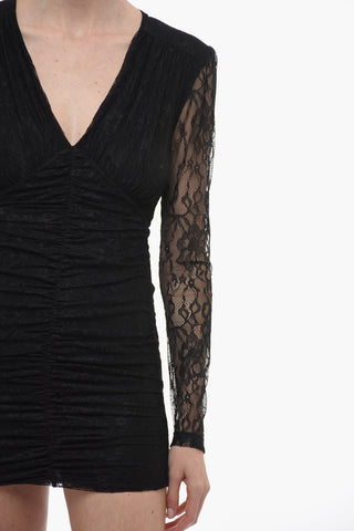 Draped Laces Dress with Padded Shoulders