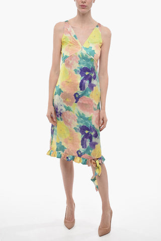 Tie Dye Effect Midi Dress with Frill Hem