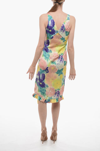 Tie Dye Effect Midi Dress with Frill Hem