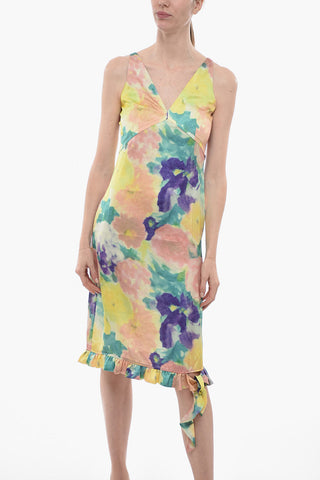 Tie Dye Effect Midi Dress with Frill Hem