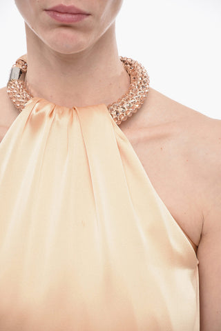 Halter Neck Satin Minidress with Jeweled Neckline