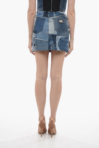 Patchwork Denim Miniskirt with Belt Loops