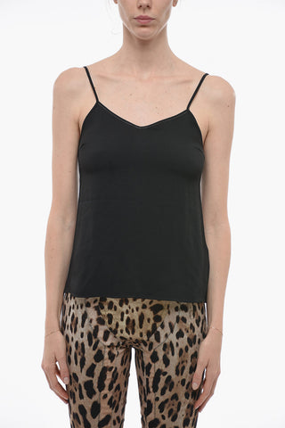 Tank Top in Misto Seta con Scollo Gioiello