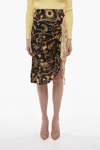 WHITE LINE Golde-Effect Printed Flared Skirt