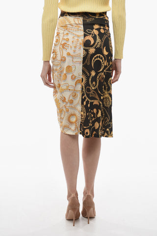 WHITE LINE Golde-Effect Printed Flared Skirt