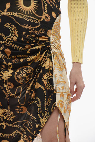 WHITE LINE Golde-Effect Printed Flared Skirt