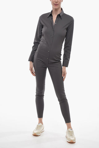Popeline Cotton Jumpsuit with Shirt Design