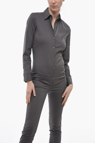 Popeline Cotton Jumpsuit with Shirt Design