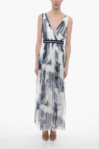 Tie Dye Tulle Maxidress with Jeweled Belt